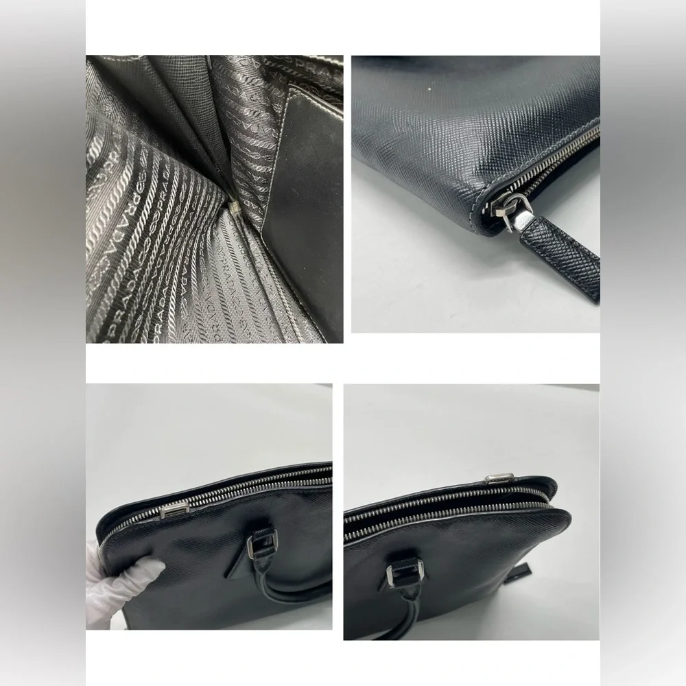 PRADA Saffiano Leather‎ Black Tote Bag Structured Work Bag Elegant Business